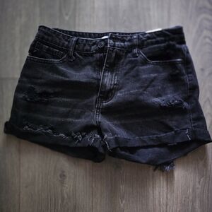 Black Distressed Denim Shorts